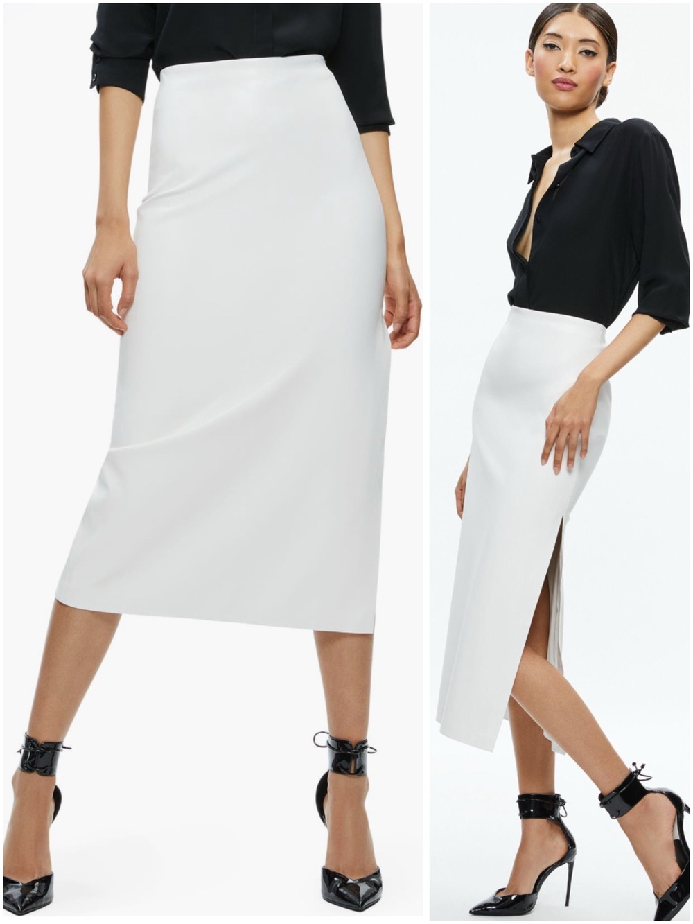 Alice + Olivia Maeve Vegan Leather Midi Skirt Off White Ivory Luxe Size 4 NWT